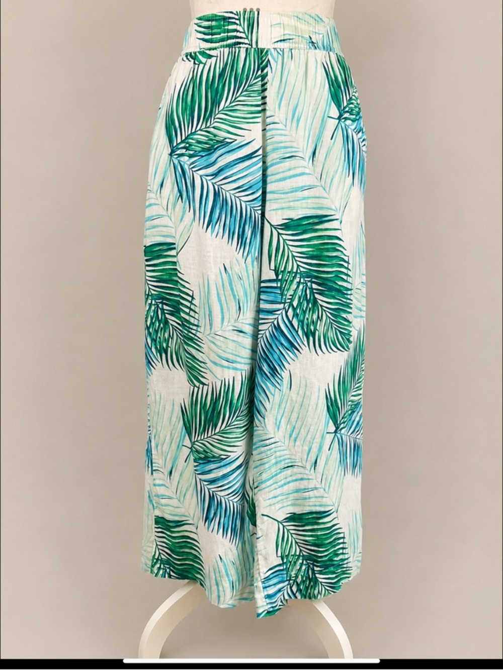 Tahari 100% Linen Tropical Palm Print Wide Leg Resort Pants | Size L